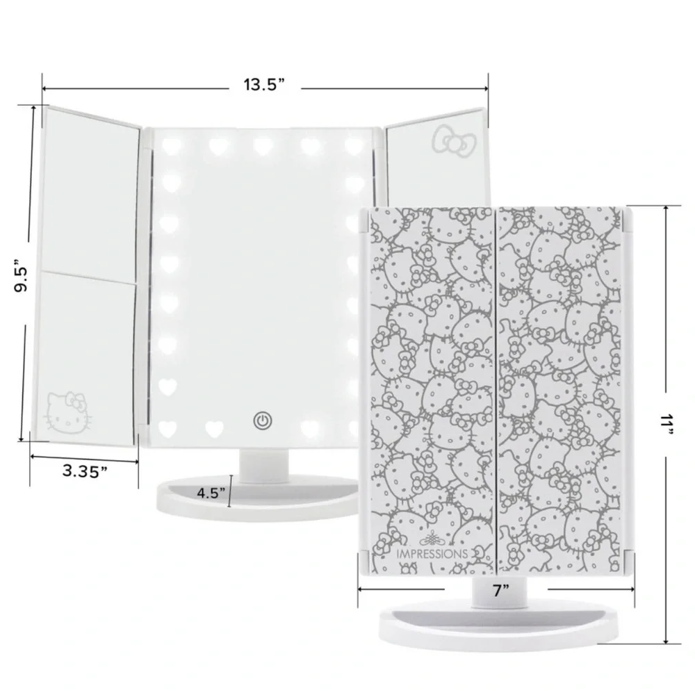 Hello Kitty Tri Fold LED mirror with magnification